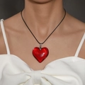 Elegant heart pendant necklace with a vibrant red gem on a black cord strap - Leather Cord Large Red Heart Pendant Necklace