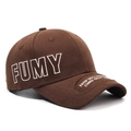 Vintage dark brown cotton baseball cap with FUMY side embroidery and visor text detail - Adjustable / Coffee
