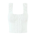 White eyelet embroidery sleeveless crop top with ruffle trim and button front - S / White