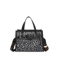 Bolso tote con estampado de leopardo, asas negras y correa de hombro desmontable diario - Negro