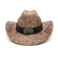 Brown distressed faux leather western cowboy hat with a metallic bull head buckle detail - M (56-58cm) / Khaki