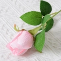 Artificial pink rose with realistic velvet petals and green stem for home decor - Rose Bud (Pink)