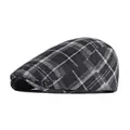 Classic British style wool flat cap with retro black and grey plaid pattern for men and women - Adjustable / Black