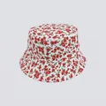 Close-up of small red floral print on white cotton canvas bucket hat for summer - M (56-58cm) / White Red Green Floral (12#)