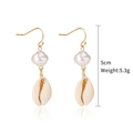 Bohemian gold hook earrings with natural seashell and white pearl drop, 5cm length - E1903-17 Pearl Shell Hook Style