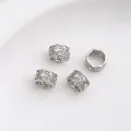 Set of 4 silver lace hollow crown spacer beads with cubic zirconia for jewelry making - 7# Hollow Lace / 9x5mm / White Gold
