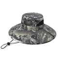 Outdoor boonie hat in black grey white camouflage with wide brim and chin strap - One Size / Gray