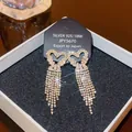 Golden S925 silver heart tassel earrings with sparkling crystals in a gift box - E0307 Gold Silver Needle (Heart Full Diamond Tassel Gold)