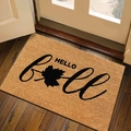 Rectangle brown coir doormat with Hello Fall text and maple leaf on wood floor - Maple Leaf / 60*90cm