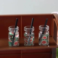 Miniature glass beverage bottle with watermelon slices and a black straw for DIY crafts - Fruit Cup 6