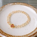 Elegant bead bracelet with translucent yellow citrine and red gold-wrapped center bead - Style 75# Gold & Yellow Bracelet, 6mm with Exquisite Gift Box