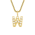 Collar de cadena tipo box dorada con elegante colgante de letra W con perlas blancas - Letra W - Dorado