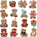 16-piece set of cartoon bear chenille embroidery patches for bags and clothing decoration - Set of 16 - Set A