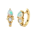 Pendientes de plata S925 estilo francés con opalo en gota y brillantes piedras de circón - Dorado