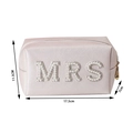 White faux leather Mrs cosmetic bag with pearl lettering and dimensions displayed - MRS / Small (17.5*11.5*7CM) / Shell Gold