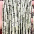 Pale green amazonite cylindrical natural stone beads with branch texture for DIY jewelry - 4x13mm Tube/Strand / Natural Spiderweb Jasper