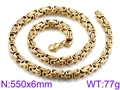 Chaîne Byzantine 6mm en acier inoxydable doré avec longueur de 550mm et un poids de 77g - 55cm / Or (KN33458-Z)