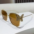 Luxuriöse Gold-Schmetterling-Sonnenbrille mit Strasssteinen und bernsteinfarbenen Gläsern - Transparentes Teebraun