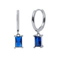 S925 sterling silver hoop earrings with rectangular blue zircon pendant in French style - 55-Blue Rect