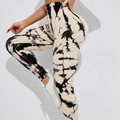 Beige en zwarte marmeren tie-dye yogabroek met hoge taille voor dames, naadloos - S / Zwart Beige