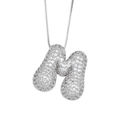 Pave-set silver bubble letter M pendant necklace with sparkling cubic zirconia crystals - Letter M / Silver