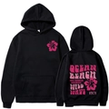 Felpa con cappuccio nera da donna con stampa surf rosa, vista frontale e posteriore bianca - S / Nero (Stampa Rosa)