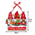 Detail view of Merry Christmas door hanger showing 30x27.6cm dimensions with cute gnomes - Gnome Style
