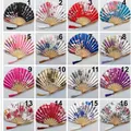 Japanese style folding fans with various floral patterns and elegant silk tassels - Multicolor