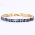 Elegant gold plated tennis bracelet featuring rectangular blue stones with fold-over clasp - Square Clasp Gold-Royal Blue