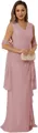 Elegant mauve V-neck sleeveless chiffon gown with ruffled waist details for women - US size 2 / Top And Bottom / Dusty Pink