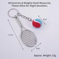 Mini tennis racket keychain with red and blue ball charm and silver metal frame - 2cm Small (Red + Blue) Dual-tone Tennis Ball + Silver Racket