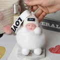 White fox fur sleeping baby doll keychain with plush ball and LOVE ribbon strap - White