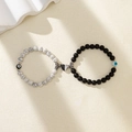 Magnetic couple bracelets with white marble beads, matte black beads and evil eye charms - Matte Black & White Marble - Magnetic Heart - Evil Eye