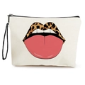 Draagbare canvas make-uptas met luipaardprint lippen en handige polsband voor dames - Luipaard Roze Tong Lippen (Stijl 3)