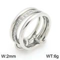 Bague triple couche en acier inoxydable argenté avec pavage de zircons brillants - US 6 / 3-Ring Pave Argent
