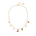 Golden necklace featuring cherry, strawberry, and elephant charms with beads - Cherry & Elephant Style (1#)