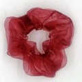 Cute red organza hair scrunchie with soft mesh texture for women's hairstyle - Burgundy