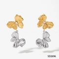 Zweifarbige Blumen-Ohrhänger mit gebürstetem Metall-Finish und Zirkon-Akzenten - Gold und Silber Zweifarbiger Stil (D2696)