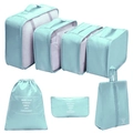 Light blue 7-piece travel organizer set with mesh packing cubes and shoe bag - 7-Piece Set / Blue