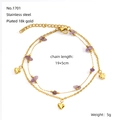 Double-layer stainless steel gold bracelet with purple natural stones and heart charms - Gold Amethyst Heart Style (ZH1701G)