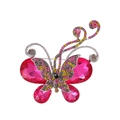 Funkelnde rosa Kristall-Schmetterlingsbrosche mit bunten Strasssteinen und Silberplatte - Rosa Schmetterling Stil (AL1397-A)