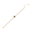 Elegante bracciale tennis dorato con pietra ovale verde smeraldo e zirconi bianchi - Stile girasole