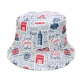Detailed close-up of retro London newspaper print featuring Big Ben and Union Jack icons - M (56-58cm) / Newspaper Style London Print (E)