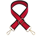 Detail of adjustable red and black nylon strap with geometric patterns and gold buckles - Silver Clasp / Red