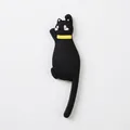 Magnetic black cat fridge hook with bright yellow collar and curved tail hanger - H3-Pure Black Cat