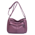 Purple faux leather crossbody bag with multiple zippers and adjustable strap in litchi grain - Style 1 / Purple