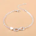 Silver infinity and heart charm double-layer chain bracelet with adjustable clasp - Silver