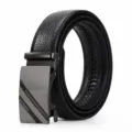 Cinturón de hombre de cuero negro con hebilla automática metálica, diseño clásico para negocios. - Estilo 15