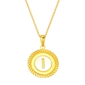Collier en acier doré avec pendentif rond en nacre, lettre I et bordure torsadée - Lettre I (S-P005-I)