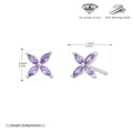 Detailed specs of purple zircon flower stud earrings made of 925 sterling silver - 925 Silver / 925 Silver Plated Platinum + Purple Zirconia